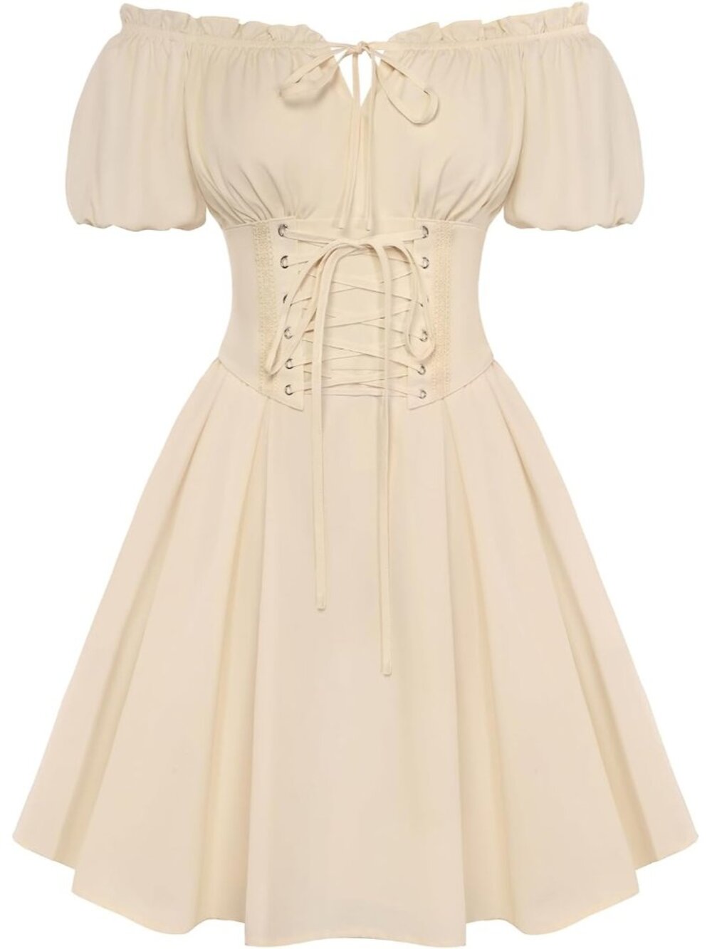 Women's Apricot Renaissance Costume Corset Dress Mini Off Shoulder Fairy Dresses